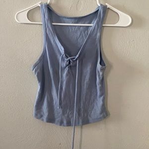 Blue front tie crop top